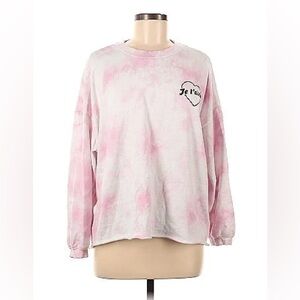 Pink Tie-Dye “Je t’aime” Cropped Crewneck